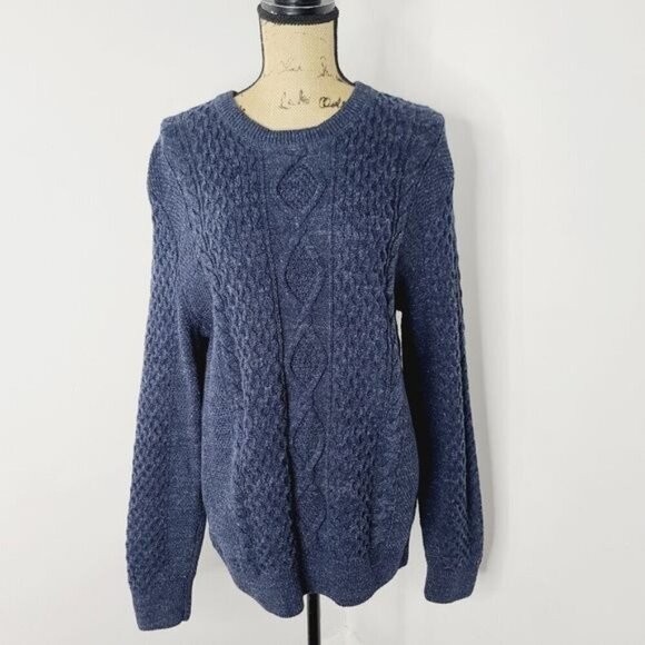 Gap Navy Blue Chunky Cable Knit Crewneck Sweater Large Preppy Classic - Picture 1 of 9